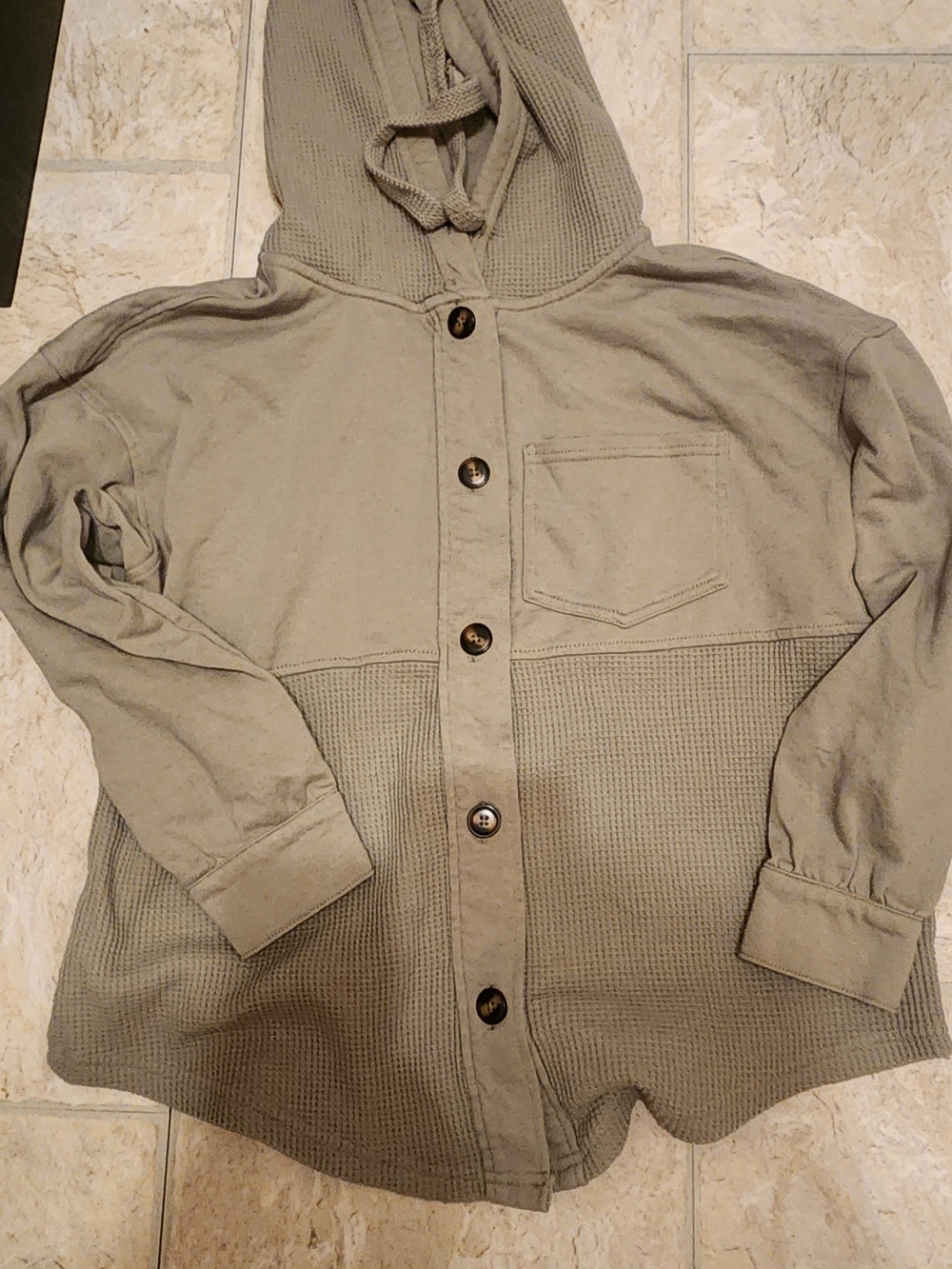 Hooded Olive Green Button-Down Shirt Jacket